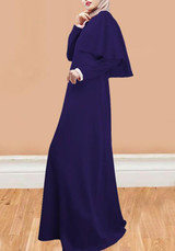 Purple Draped Cape Round Neck Long Sleeve Muslim Maxi Dress