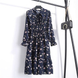 Office Long Sleeve Polka Dot Vintage Dress Women Autumn Dress Shirt Chiffon Midi Casual Red Floral Winter Dress