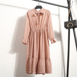 Office Long Sleeve Polka Dot Vintage Dress Women Autumn Dress Shirt Chiffon Midi Casual Red Floral Winter Dress
