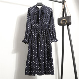 Office Long Sleeve Polka Dot Vintage Dress Women Autumn Dress Shirt Chiffon Midi Casual Red Floral Winter Dress