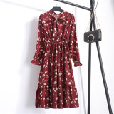 Office Long Sleeve Polka Dot Vintage Dress Women Autumn Dress Shirt Chiffon Midi Casual Red Floral Winter Dress