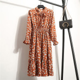 Office Long Sleeve Polka Dot Vintage Dress Women Autumn Dress Shirt Chiffon Midi Casual Red Floral Winter Dress