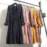 Office Long Sleeve Polka Dot Vintage Dress Women Autumn Dress Shirt Chiffon Midi Casual Red Floral Winter Dress