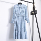 Office Long Sleeve Polka Dot Vintage Dress Women Autumn Dress Shirt Chiffon Midi Casual Red Floral Winter Dress