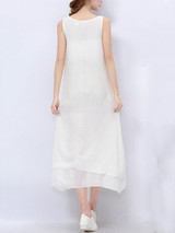 Casual Round Neck Asymmetric Hem Printed Sleeveless Maxi Dress
