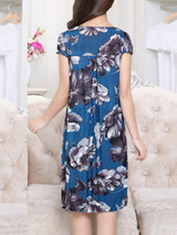 Casual Patch Pocket Floral Printed Midi V-Neck Shift Dress