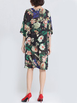 Casual Oversized V-Neck Floral Printed Chiffon Shift Dress