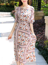 Casual Open Shoulder Printed Vacation Maxi Dress