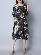 Casual Loose Printed Round Neck Pocket Shift Dress Casual Loose Printed Round Neck Pocket Shift Dress