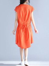 Casual High-Low Round Neck Pocket Printed Shift Dress