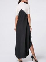 Casual High Neck Color Block High-Low Maxi Dress