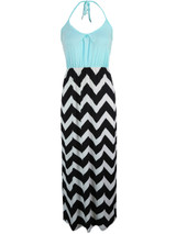 Casual Halter Color Block Zigzag Striped Maxi Dress