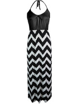 Casual Halter Color Block Zigzag Striped Maxi Dress