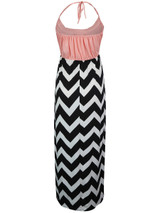 Casual Halter Color Block Zigzag Striped Maxi Dress