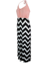 Casual Halter Color Block Zigzag Striped Maxi Dress