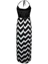 Casual Halter Color Block Zigzag Striped Maxi Dress