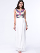 Casual Geometric Printed Round Neck Maxi Dress