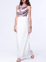 Casual Geometric Printed Round Neck Maxi Dress