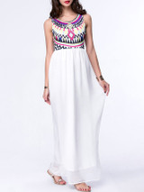 Casual Geometric Printed Round Neck Maxi Dress
