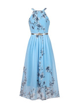 Casual Flowy Floral Printed  Chiffon Crew Neck  Maxi Dress