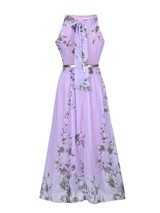 Casual Flowy Floral Printed  Chiffon Crew Neck  Maxi Dress