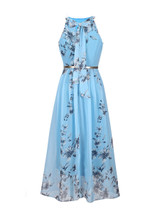Casual Flowy Floral Printed  Chiffon Crew Neck  Maxi Dress