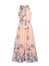 Casual Flowy Floral Printed  Chiffon Crew Neck  Maxi Dress