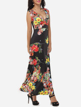 Casual Floral Printed Vintage Deep V Neck Maxi-dress