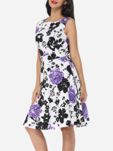 Casual Floral Printed Exquisite Round Neck Skater-dress Casual Floral Printed Exquisite Round Neck Skater-dress
