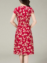 Casual Floral Printed Drawstring Pocket Midi Skater Dress