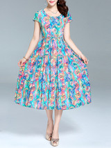 Casual Fantastic Swing Round Neck Abstract Print Maxi Dress