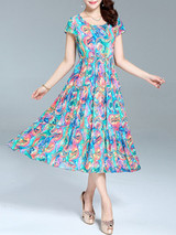 Casual Fantastic Swing Round Neck Abstract Print Maxi Dress