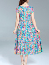 Casual Fantastic Swing Round Neck Abstract Print Maxi Dress