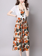 Casual Elastic Waist Printed Two-Piece Maxi Dress