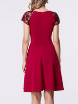 Casual Deep V-Neck Lace Patchwork Plain Skater Dress