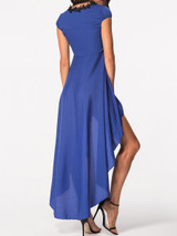 Casual crew neck dip hem plain maxi dress