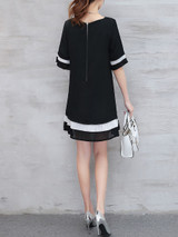 Casual Color Block Striped Chiffon Round Neck Shift Dress