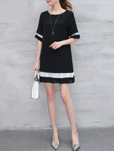 Casual Color Block Striped Chiffon Round Neck Shift Dress