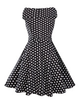 Casual Classic Black White V-Neck Polka Dot Skater Dress