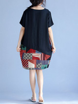 Casual Round Neck Color Block Printed Shift Dress