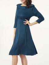 Casual Boat Neck Plain Skater-dress