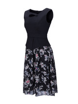 Casual Asymmetric Neck Patchwork Floral Printed Skater Dress