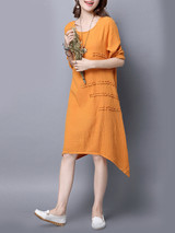 Casual Asymmetric Hem Ruffle Trim Pocket Plain Maxi Dress