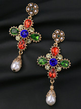 Casual Colorful Rhinestone Faux Pearl Drop Earring