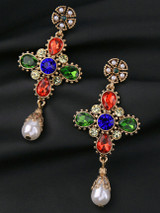 Casual Colorful Rhinestone Faux Pearl Drop Earring