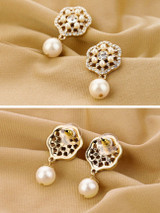 Casual Faux Pearl Flower Rhinestone Earring