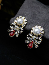 Casual Pearl Rhinestone Bowknot Stud Earring