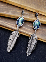Casual Feather Pendant Faux Crystal Stud Earring