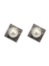 Casual Pearl Inlaid Zircon Squared Earring
