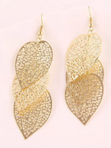 Casual Gold Hollow Out Metal Leaf Earring